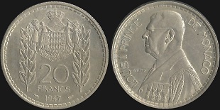 20 francs 1947 Monaco Louis II