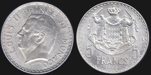 5 francs 1945 Monaco Louis II