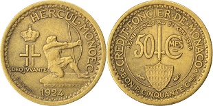 50 centimes 1924 Monaco Louis II