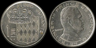 pièce 1 franc 1975 Rainier III Prince Monaco