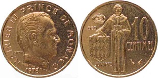 pièce 10 centimes 1978 Rainier III Prince de Monaco
