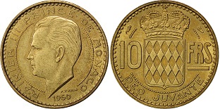 pièce 10 francs 1950 Rainier III Prince de MOnaco