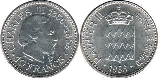 10 francs argent Monaco 1966 Charles III