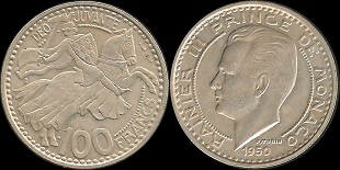 pièce 100 francs 1950 Rainier III Prince de Monaco
