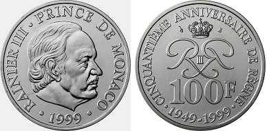100 francs 1999 Rainiers III prince de Monaco