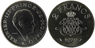 2 francs 1979 Monaco Rainier III