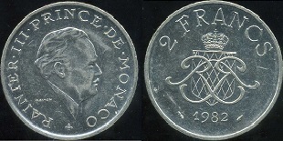 pièce 2 francs Monaco 1982 Rainier III