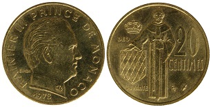 pièce 20 centimes 1978 Rainier III Prince de Monaco