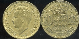 pièce 20 francs 1951 Rainier III Prince de Monaco