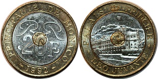 20 francs 1992 palais principauté de monaco