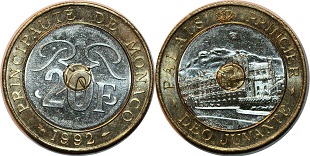 20 francs 1992 palais principauté de Monaco