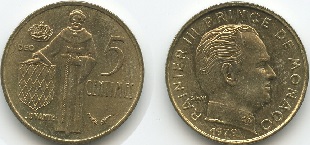5 centimes 1979 Monaco Rainier III