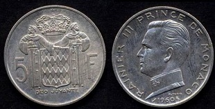 5 francs 1960 Monaco Rainier III