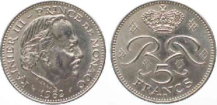 5 francs 1982 Monaco Rainier III