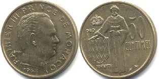 pièce 50 centimes 1962 Rinier III Prince de Monaco