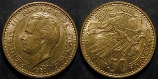 pièce de 50 francs 1950 Monaco Rainier III