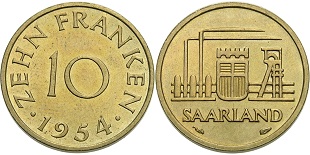 10 franken 1954 saarland