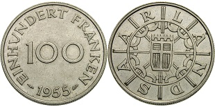 100 franken 1955 saarland