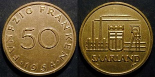 pièce de 50 franken 1954 saarland