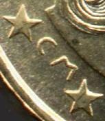 variété sur la 10 cent 2002 Italie CM  les initiales CM espacées